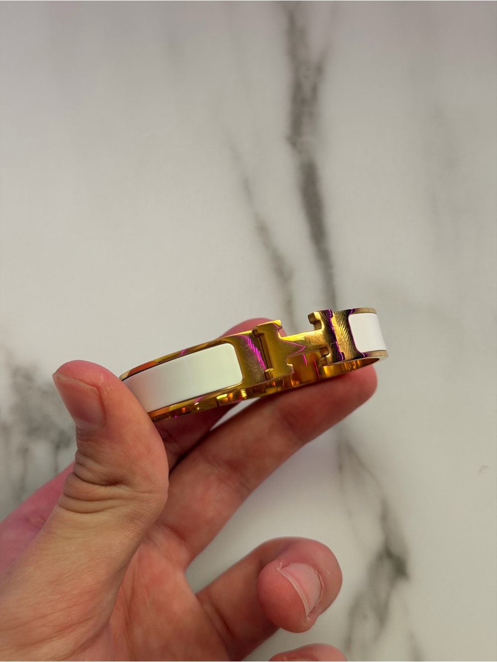 & Other Stories White Enamel Bracelet with Gold-Tone H Clasp
